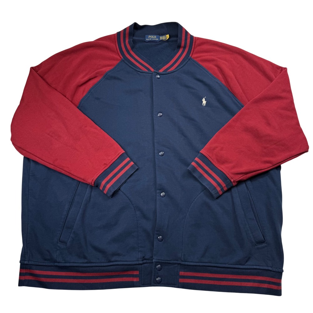Polo Ralph Lauren Mens Navy Red Varsity Snap Front Jacket Big & Tall 4XB